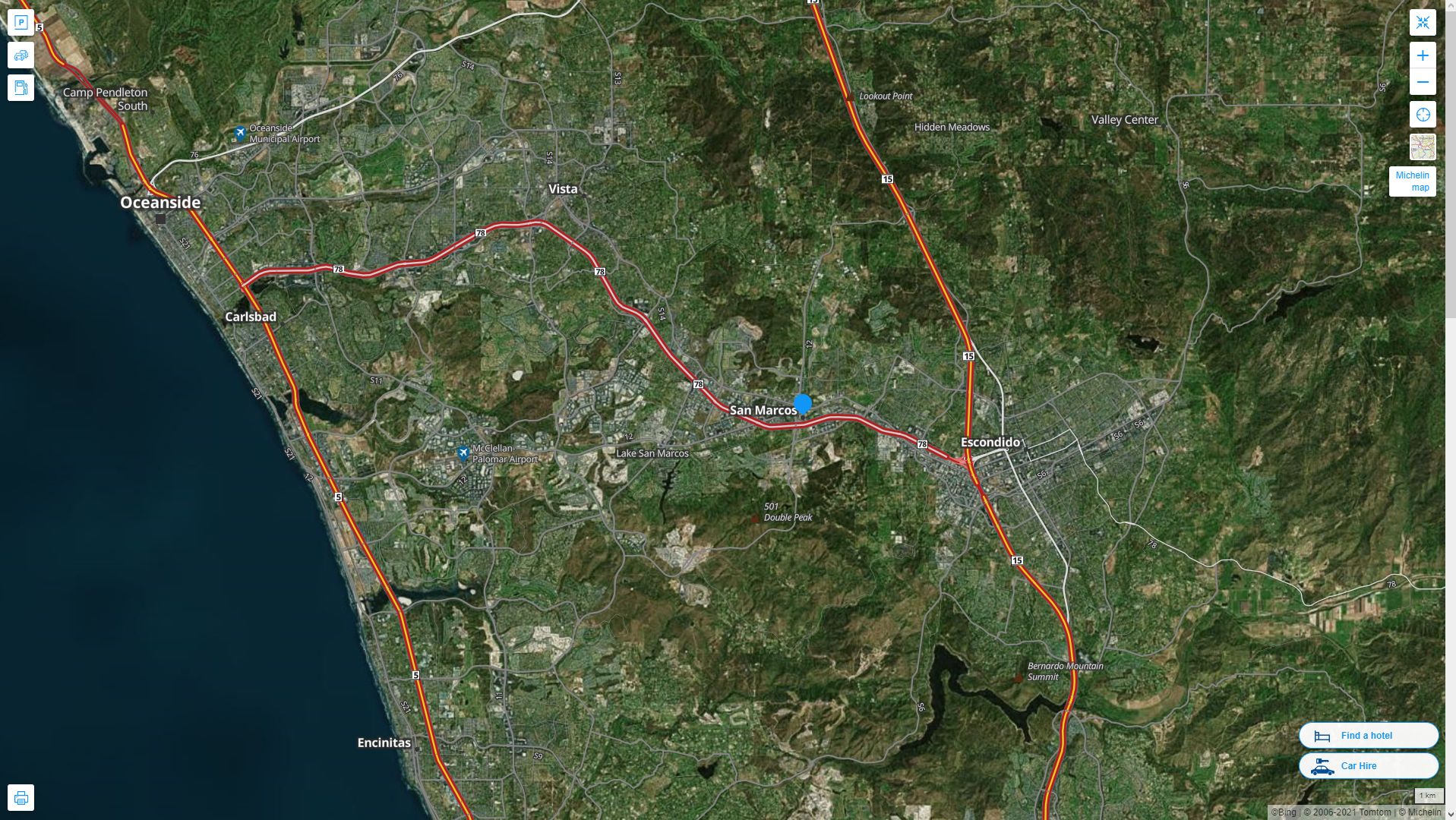 San Marcos California Highway and Road Map with Satellite View